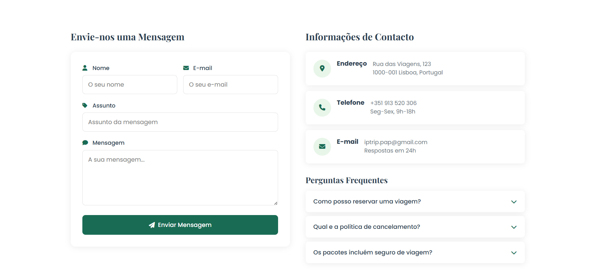 Formulário de contacto