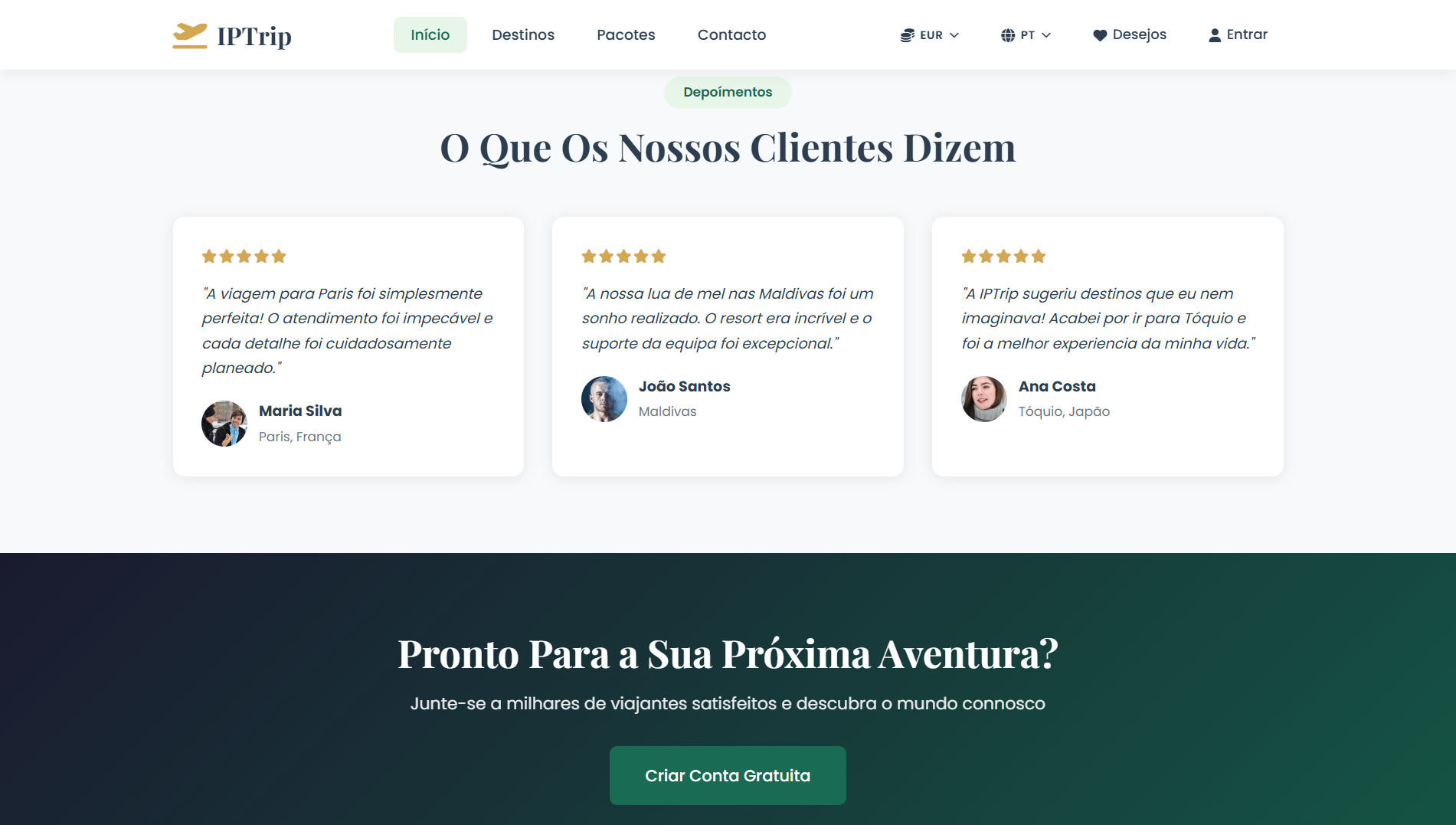 Depoimentos e CTA