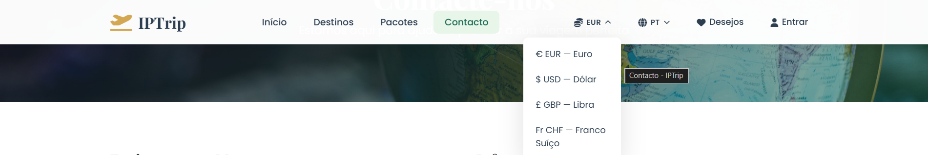 Seletor de moeda